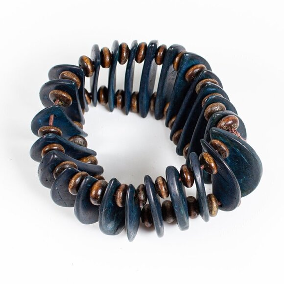 Blue Stretch Bracelet - Wood Beads - Picture 1 of 5